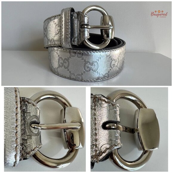 Authentic Gucci Metallic Silver Guccissima Leather Silver Buckle 90/36 main image 10